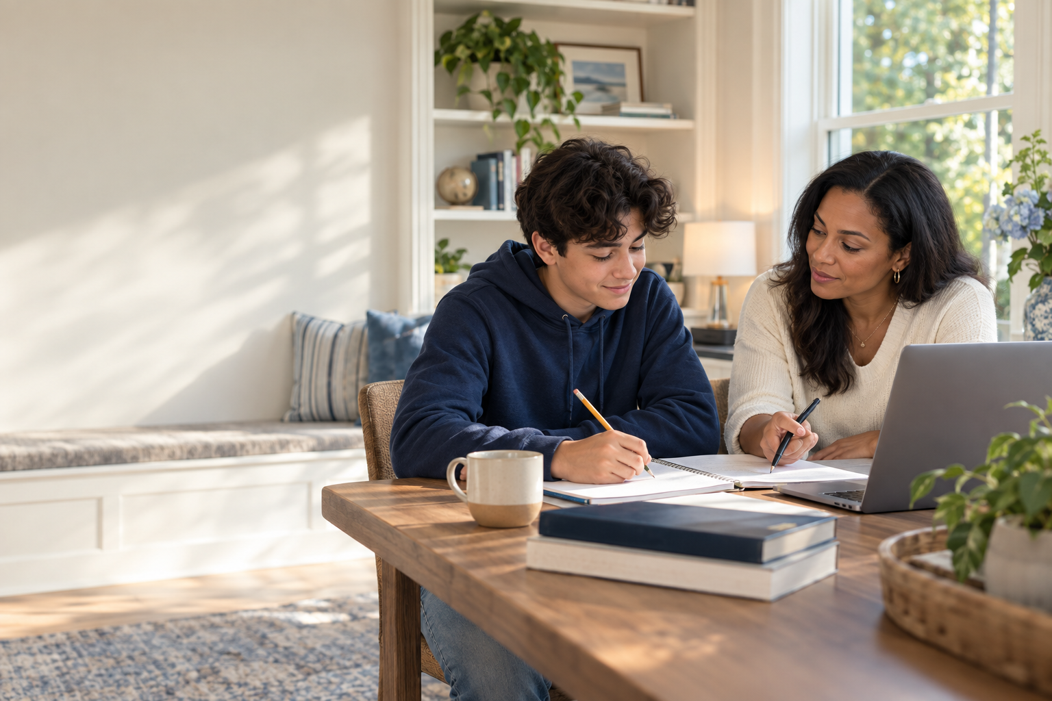 A tutor and student working together at a table